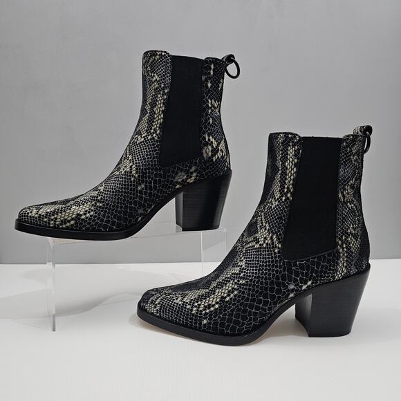 NEW Paige Emery Ankle Boot Womens 9.5 Black Snake Print Suede Western Chelsea - Picture 2 of 14